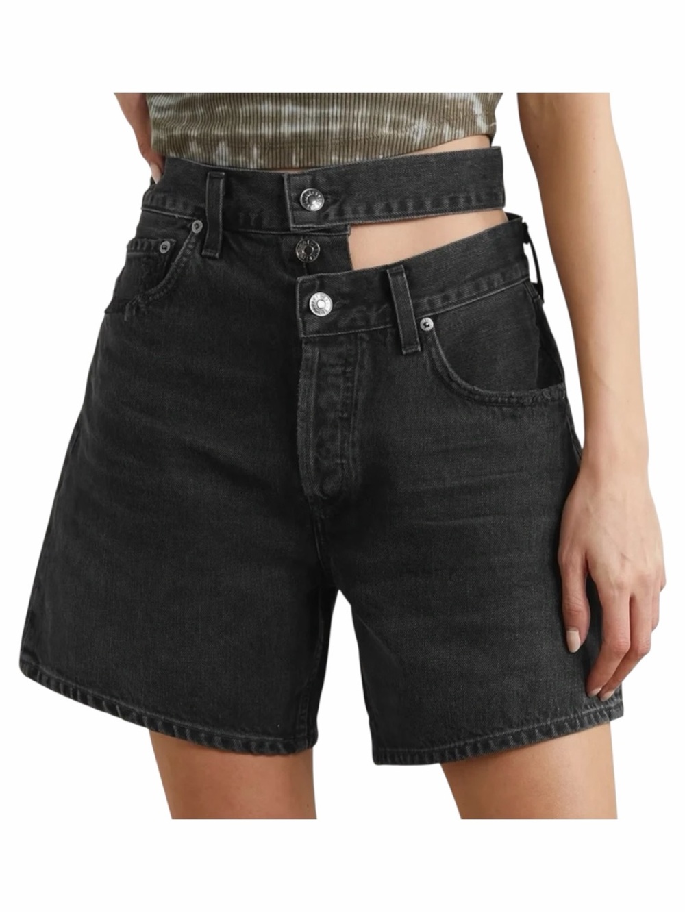 AGOLDE Broken Waistband Black Shorts, SIZE 26